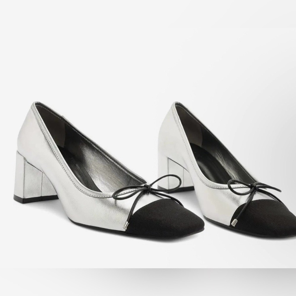 NEW Womens SCHUTZ Arissa Metallic Bow Cap-Toe Pumps 9.5, Black